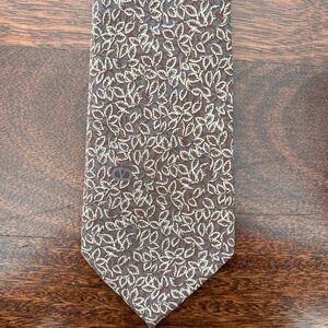 Valentino Vintage Brown White And Blue Leaf Pattern Silk Tie